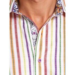 NWT ROBERT GRAHAM men's XL shirt multi-color striped with paisley cuffs designer